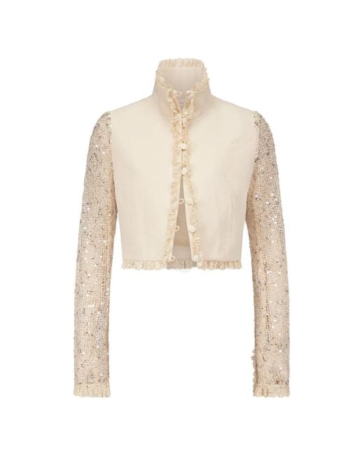 Ludovic de Saint Sernin White Odile Ruffled Sequin Jacket