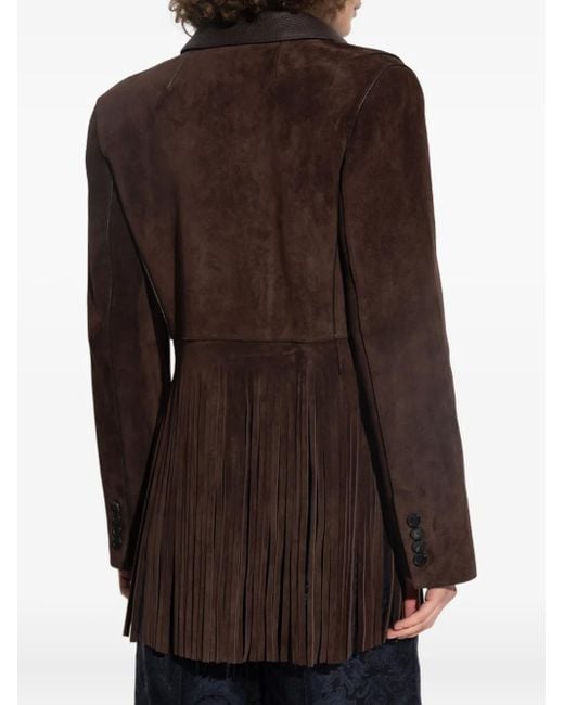 Etro Black Single-Breasted Suede Jacket With Fringing