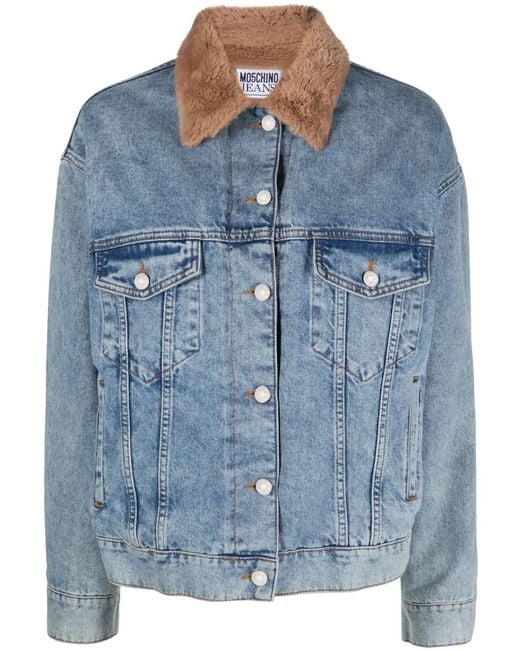 Moschino Blue Shearling-Collar Denim Jacket