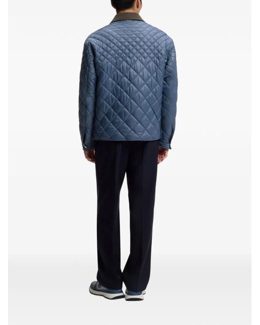 Boss Blue Water-Repellent Jacket With Mixed Quilting for men