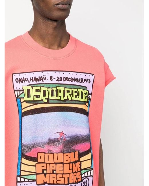 DSquared² Pink Logo-Print Sleeveless Sweatshirt for men