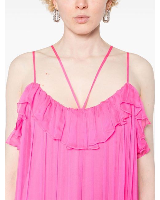Nissa Pink Lace-panelling Silk Dress