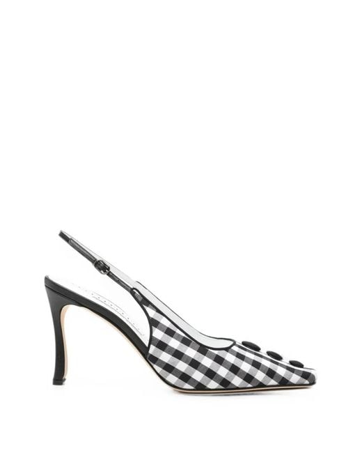 Manolo Blahnik White Alexa Check-Pattern Heeled Pumps