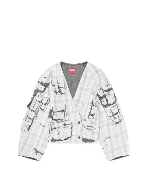 DIESEL White Denim Cardi Jacket With Peel-Off Effect