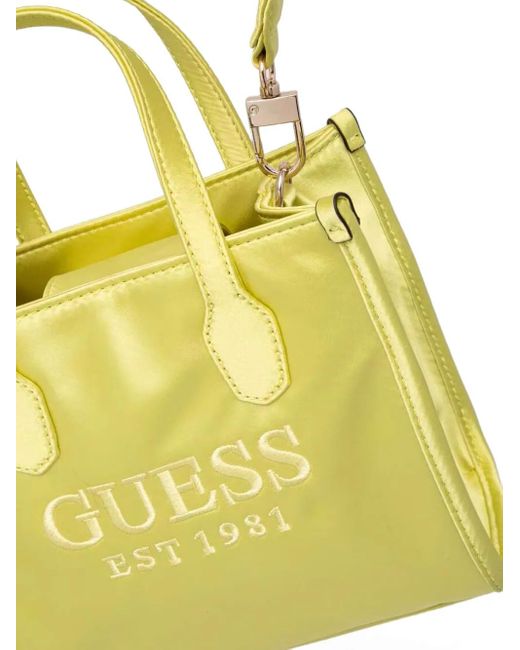 Guess Yellow Mini Silvana Logo-Embroidered Tote Bag