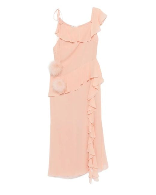 Blumarine ラッフルトリム シルクマキシドレス Pink