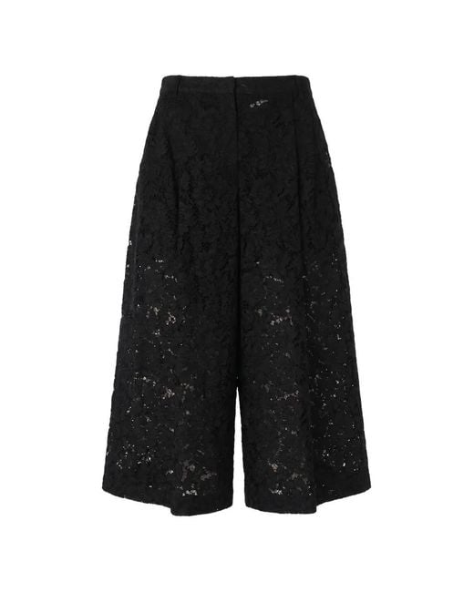 Valentino Garavani Black Floral-Lace Wide-Leg Trousers