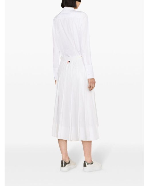 Thom Browne White Pleated Cotton Midi Skirt