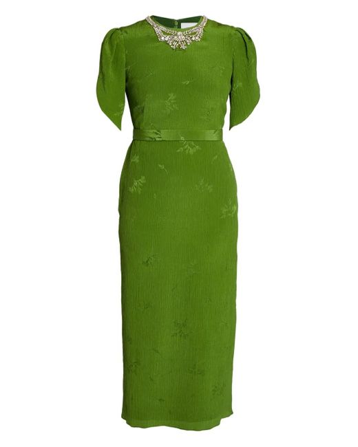 Erdem Green Puff-Sleeve Midi Dress