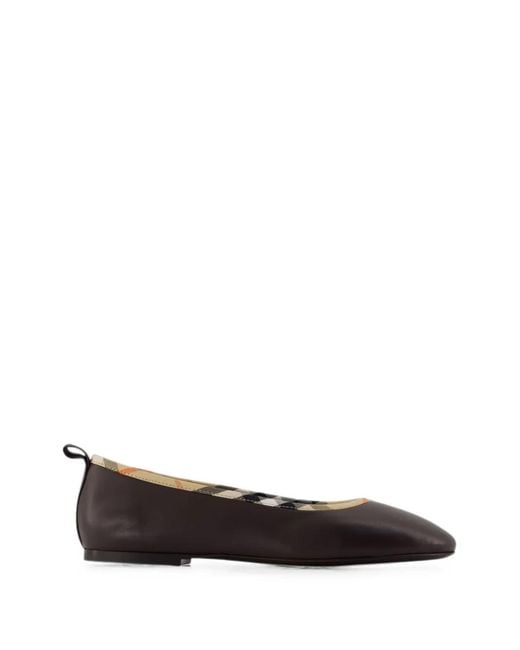 Burberry White Robin Check-Trim Ballet Flats