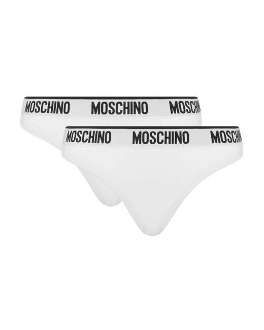 Moschino White Logo-Waistband Thongs (Set Of Two)