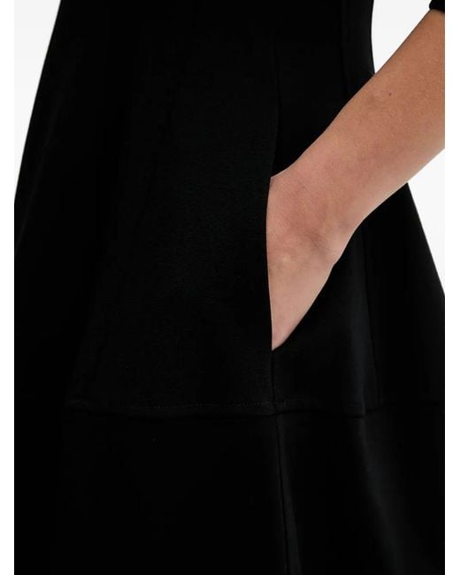 Liviana Conti Black Fleur Shirt-Collar Side-Pocket Midi Dress