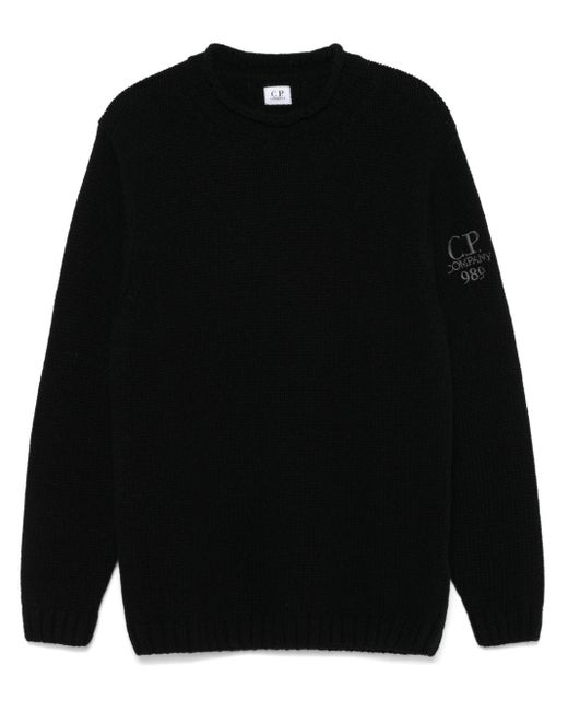 C P Company Black Ribbed Wool-Blend Crewneck Sweater for men