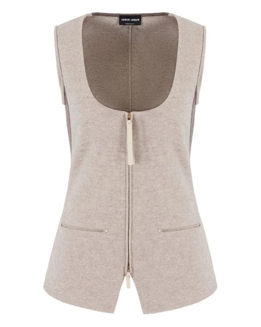 Giorgio Armani Gray Scoop-Neck Zip-Up Waistcoat