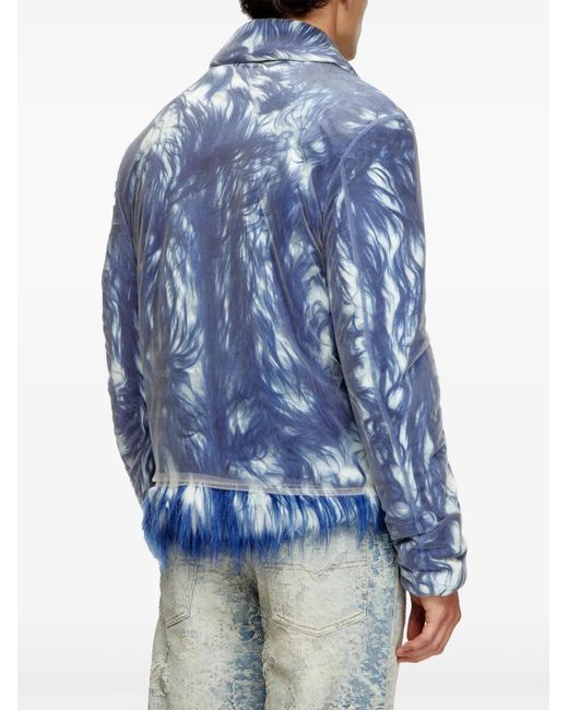 DIESEL Blue Faux-Fur Tulle Overlay Shirt Jacket for men