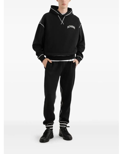 Dolce & Gabbana Black Logo-Embroidered Side-Striped Track Pants for men
