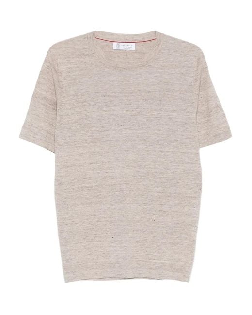 Brunello Cucinelli White Linen Blend Sweater for men