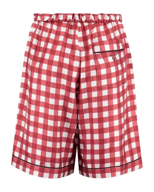Prada Red Checked Silk Shorts for men