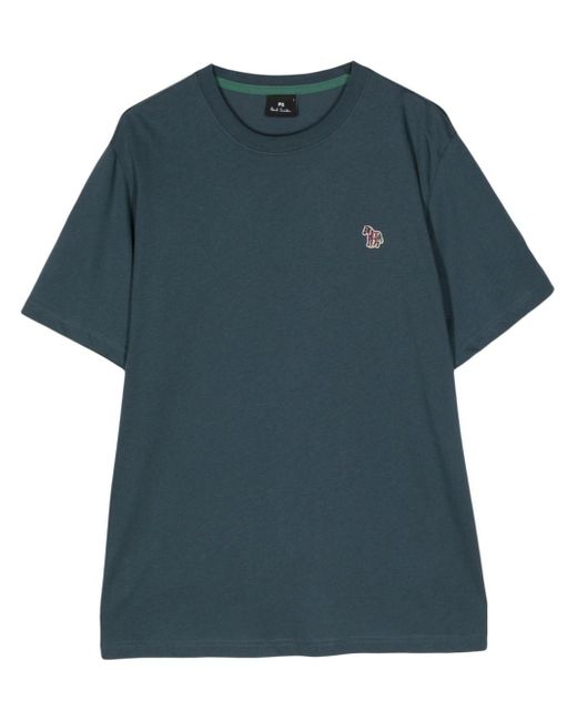 PS by Paul Smith Blue Zebra-patch Organic-cotton T-shirt for men