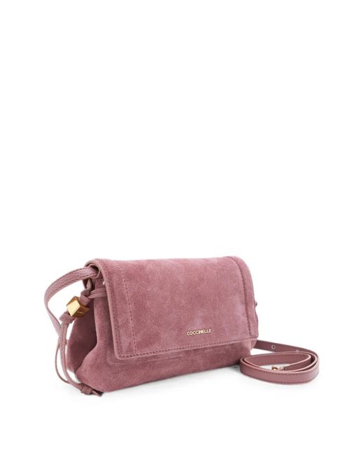 Coccinelle Pink Mini Thess Logo-Lettering Suede Shoulder Bag