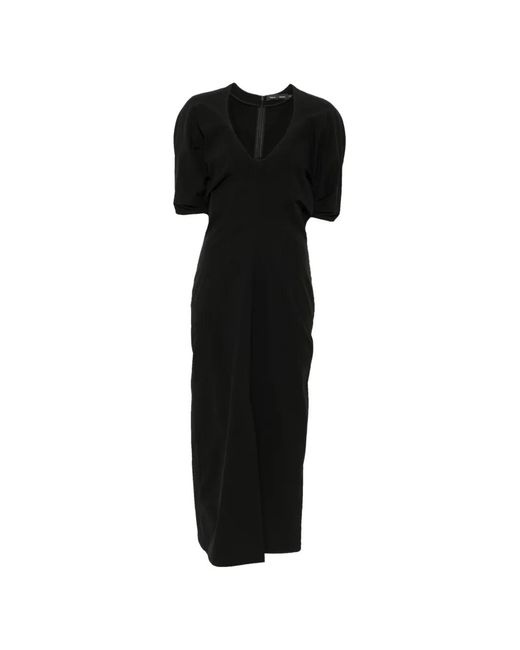 Proenza Schouler Black Scoop-Neck Puff-Sleeve Midi Dress