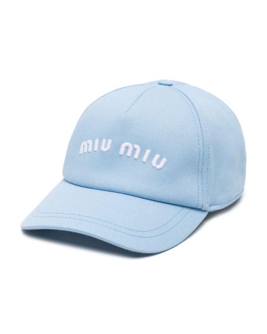 Miu Miu Katoenen Honkbalpet Met Geborduurd Logo in het Blue