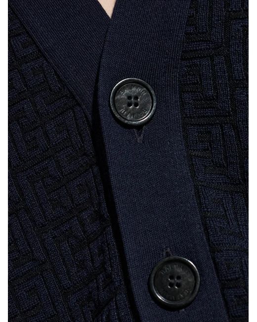 Balmain Blue Jacquard V-Neck Cardigan for men