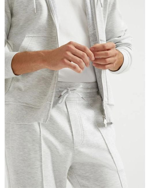 Brunello Cucinelli White Cotton-Cashmere-Silk-Blend Crête Sweatpants for men