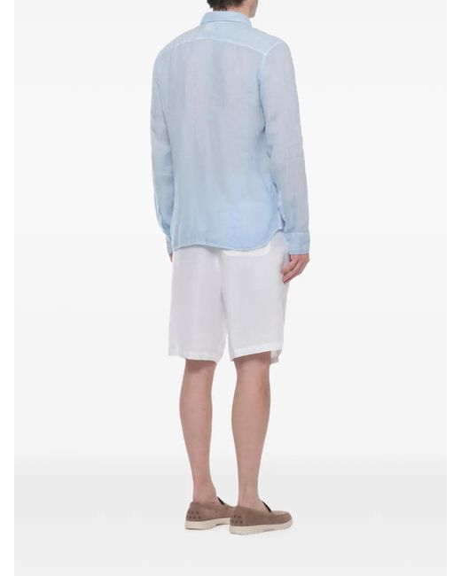 120% Lino Blue Long-Sleeved Shirt for men