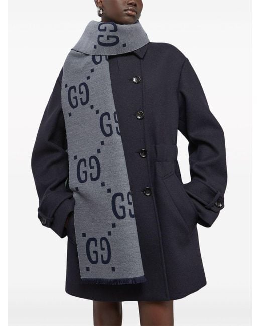 Gucci Blue GG Jacquard Wool Silk Scarf for men