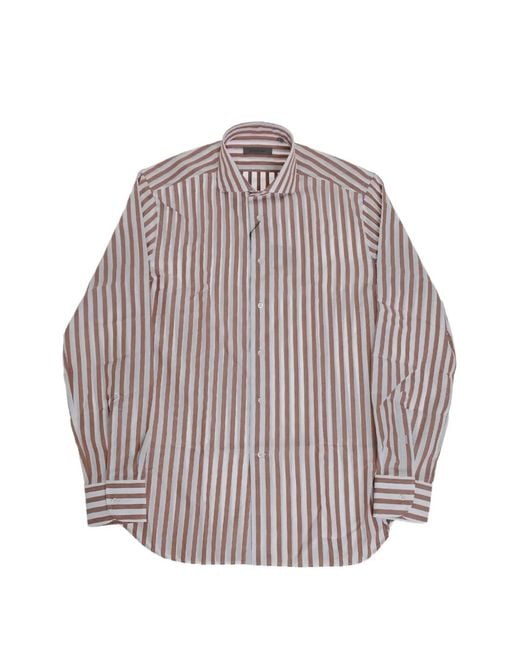 Corneliani Gray Striped French-Collar Shirt for men