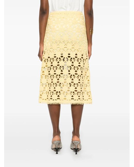 Maje Yellow Sun-Patterned Midi Skirt
