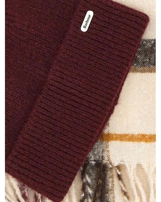 Barbour Purple Olivia Fringed Scarf And Beanie Hat Set