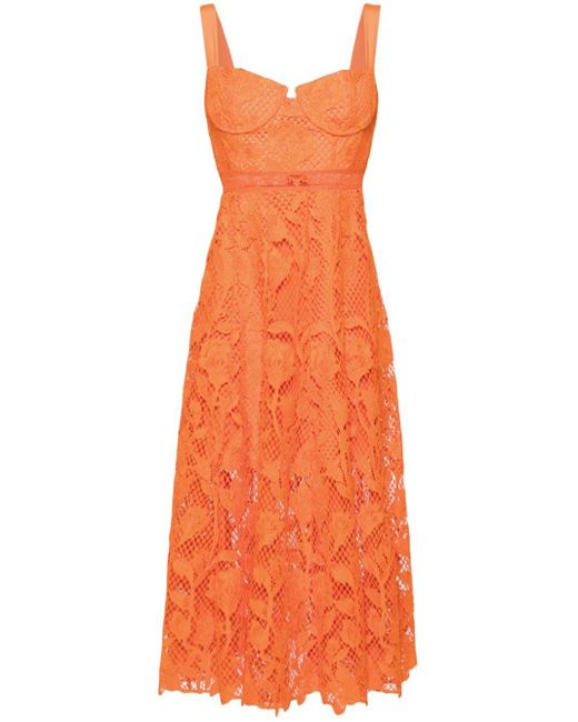 Self-Portrait Orange Floral-lace Bustier Midi Dress