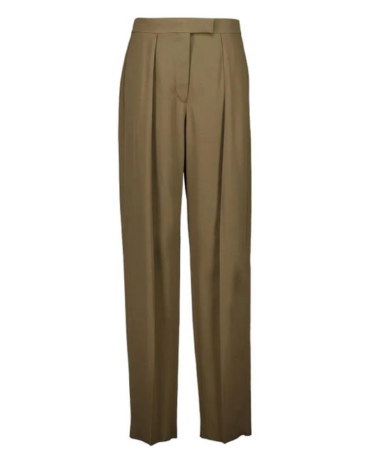 Ferragamo Green Pleated-Details Trousers