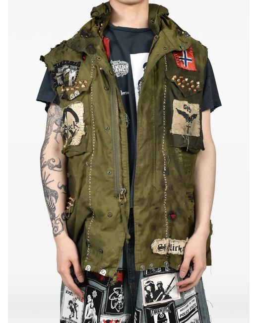 Marking Distance Green Gulag Patchwork Studded Gilet for men