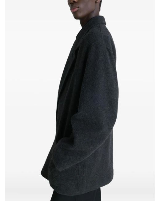 Lemaire Black Double-Breasted Felted Coat for men