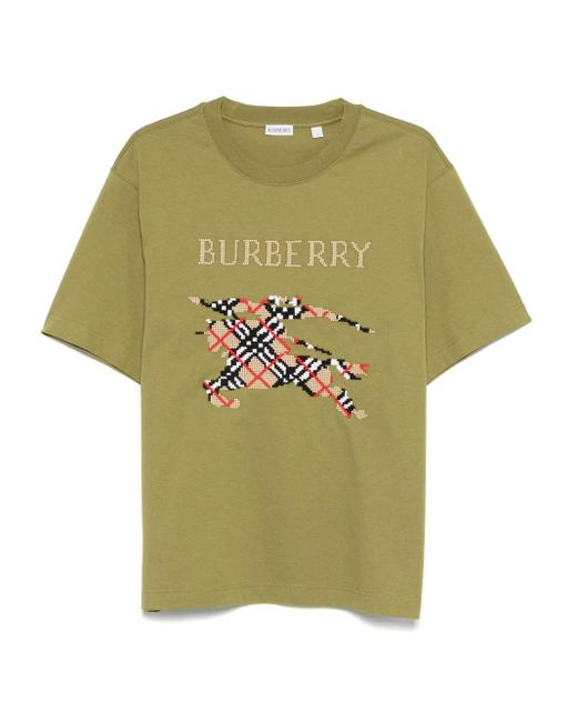 Burberry Green Cotton T-Shirt With Cross Stitch Ekd for men