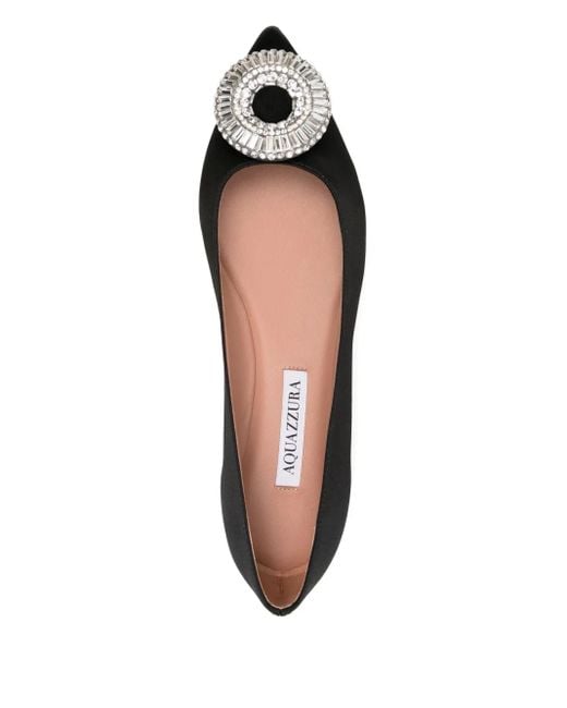 Aquazzura Black Crystal Hoop Embellished Flat Pumps