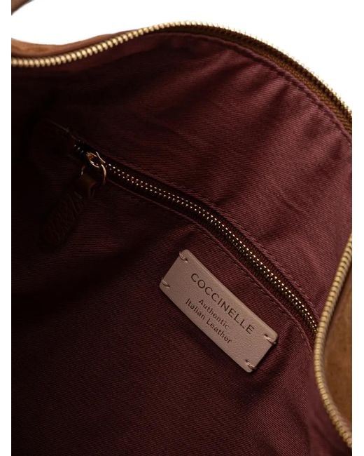 Coccinelle Brown Suede Logo-Print Tote Bag