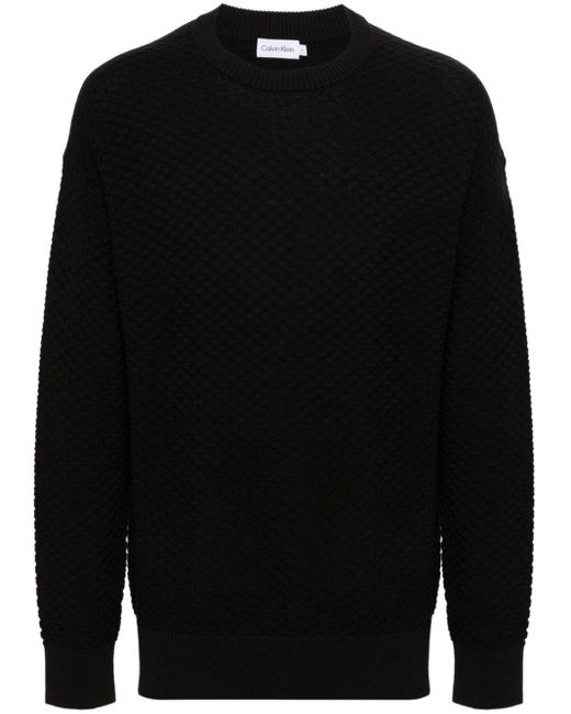 Calvin Klein Black Texture Crew Neck Sweater for men