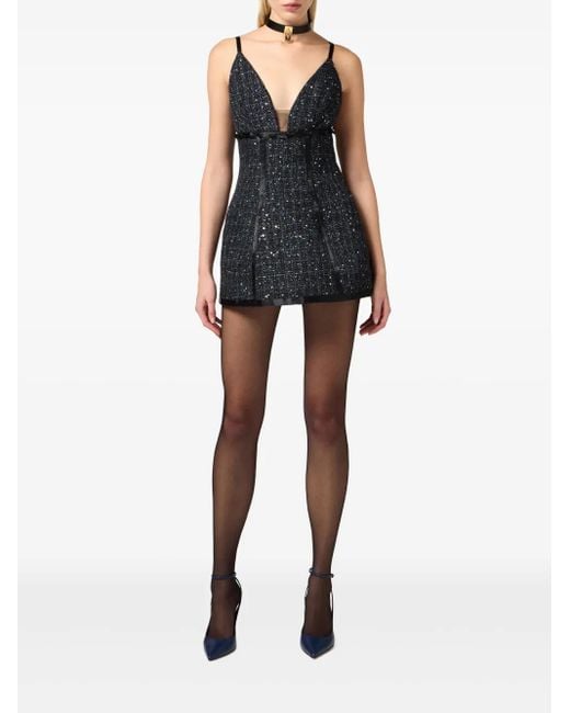 Elisabetta Franchi Black Tweed Sequins And Bows Dress
