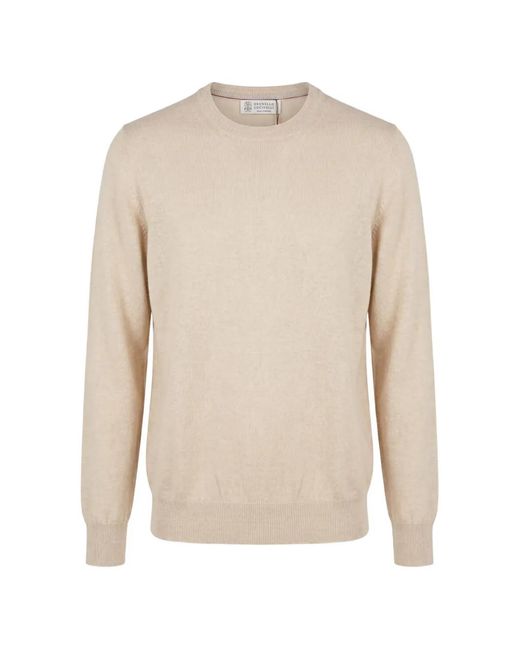 Brunello Cucinelli White Crew-Neck Cashmere Sweater for men