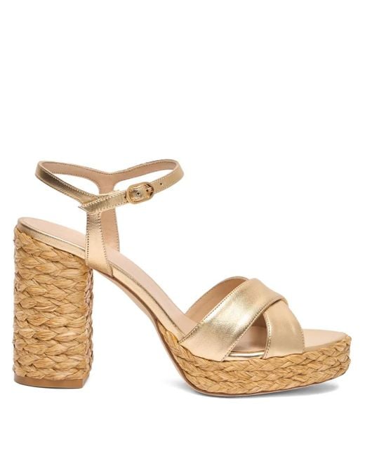 Stuart Weitzman 110 Mm Espadrilles Met Plateauzool En Gekruiste Bandjes in het Metallic