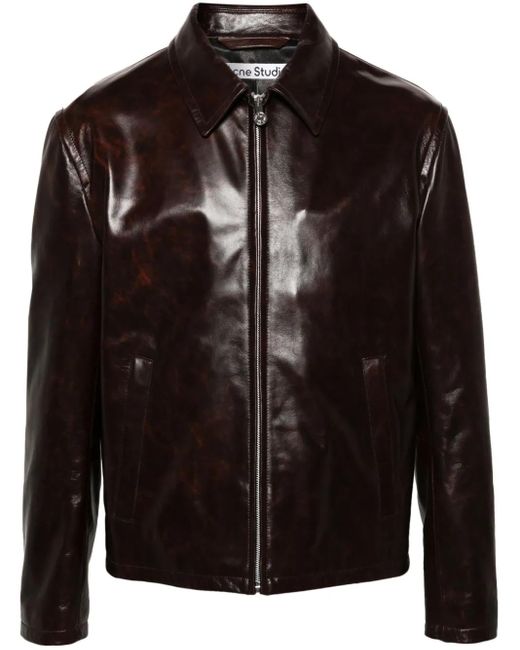 Acne Black Zip-Up Leather Jacket for men