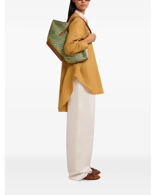 Marni Green Two-Tone Raffia-Effect Tote Bag