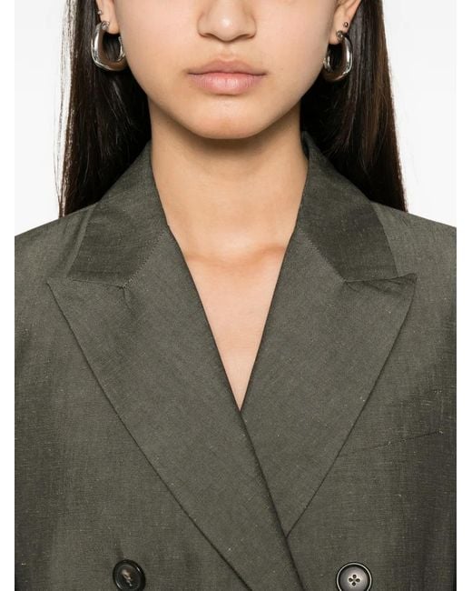 PT Torino Gray Romy Double-Breasted Peak-Lapels Blazer