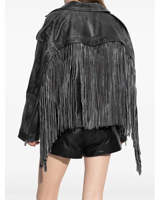 Gestuz Black Lederjacke mit Fransen
