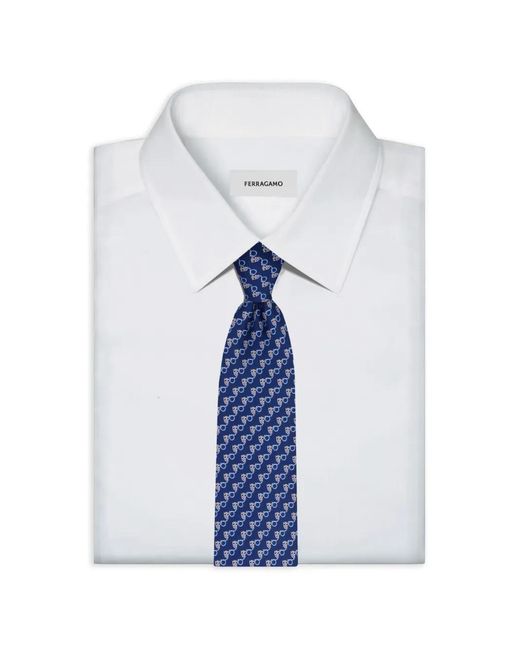 Ferragamo Blue Owl-Print Silk Tie for men