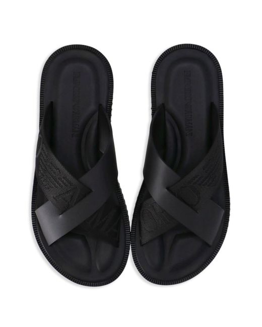 Sandales en cuir à bride à logo Emporio Armani pour homme en coloris Black